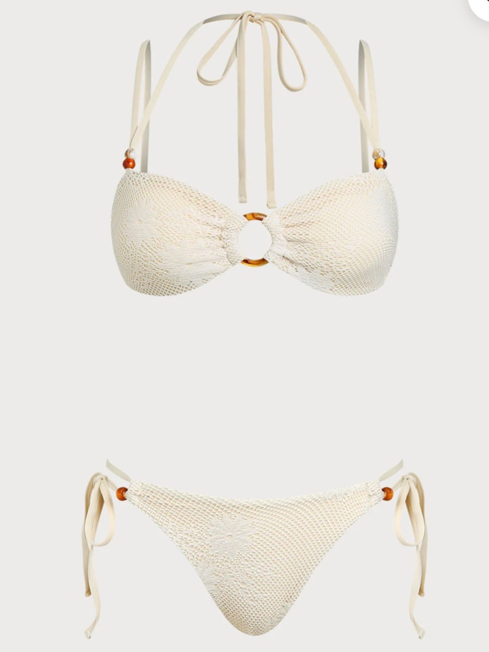 Crochet Tie-Side Bikini Set in Cream